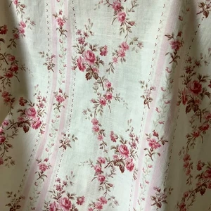 Antique French Fabric Cotton Floral Pink Stripe Roses 1900 Shabby Chic - Picture 1 of 14