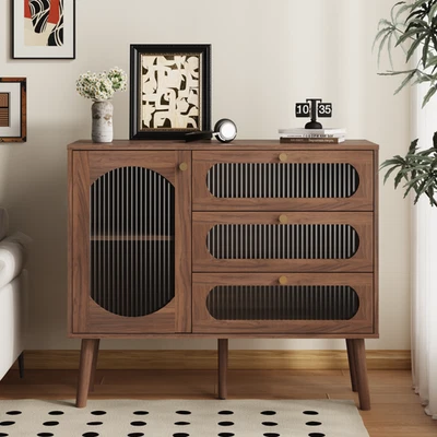 Wooden Accent Cabinet 3 Drawers 1 Door Shelves Sideboard Living Room Entryway - Image 1 of 4