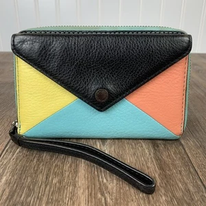 Cartera Muñequera Marc Jacobs Colorblock Wingman Coral Amarillo Azul Cremallera Alrededor 6x4 - Imagen 1 de 10