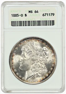 1885 O Morgan Silber Dollar MS64 ANACS ANA Seifendose Halter - Bild 1 von 4