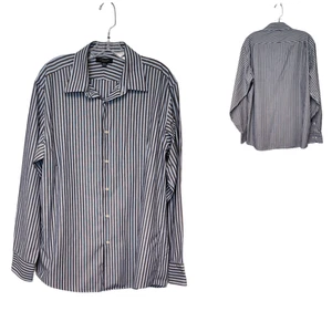 Men's Structure Striped Gray/Blue Shirt Size L long Sleeve - Picture 1 of 7