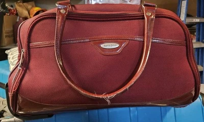 Vtg Samsonite Zippered Maroon Rolling Duffle Bag With Wheels And Handle 20" - Image 1 of 4