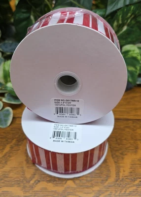 Three Spools Red White Mesh Striped Ribbon 1-1/2 in wide 20 YD total - Image 1 of 4