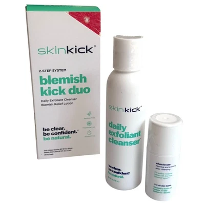 SkinKick Blemish Kick Duo 2 бутылки, 3 унц отшелушивающее очищающее средство 0,5 унц лосьон от акне новый - Изображение 1 из 4