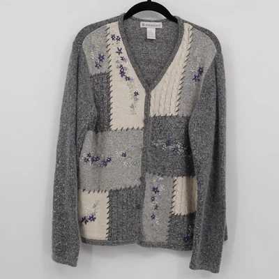 Cárdigan Dressbarn Seda Angora Mujer L Gris Cottagecore Patchwork Grannycore Foto 1 de 4