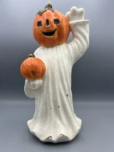 Vela grande de cera de Halloween ~ fantasma con cabeza de calabaza sosteniendo una calabaza sin usar - Imagen 1 de 10