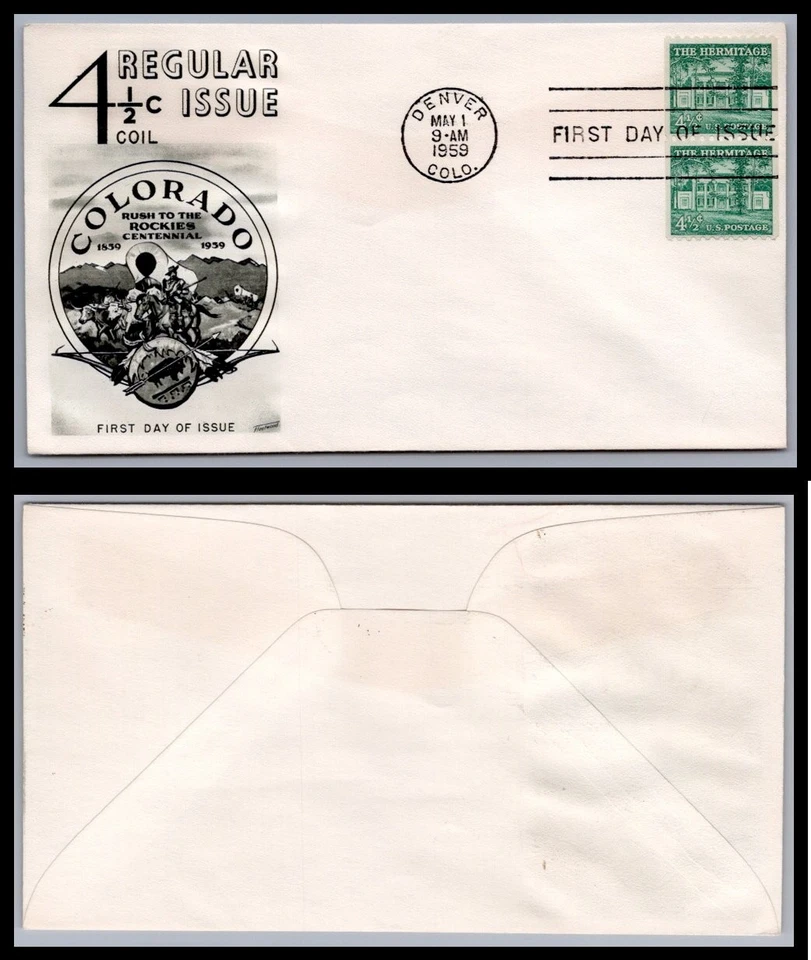US FDC # 1059 4 1/2c Hermitage coil Fleetwood pair S.Cancel 1959, 9Q2165 - Image 1 of 1