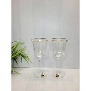 Paar Vintage Chateau Gold Oneida Glas Wasserkelche - Bild 1 von 4