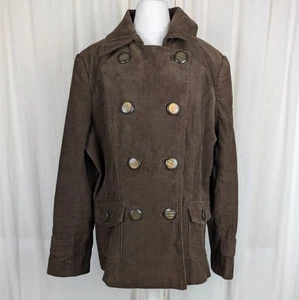 Per Una Corduroy Pea Coat Jacket 100% Cotton UK 16 Brown - Picture 1 of 17