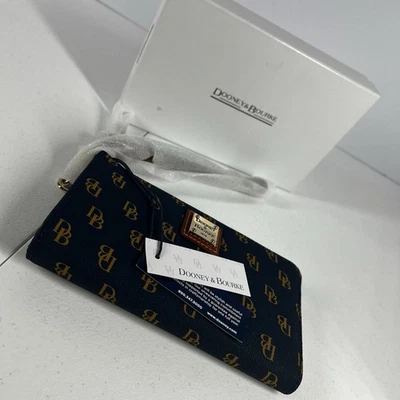 Muñequera continental con monograma Dooney & Bourke logotipo dorado azul marino nueva con etiquetas Foto 1 de 4