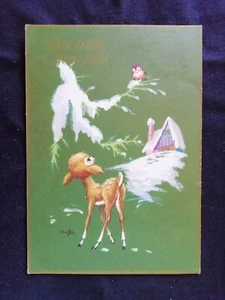 Cartolina Buon Natale Cerbiatto e Uccellino nella Neve Z667 - Picture 1 of 1