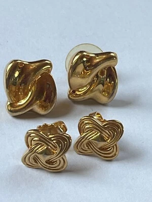 批量 Avon Twist Goldtone Flower & Napier Swirl 方形柱耳环 适用于 Pierce — 第 1/4 张图片