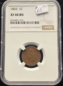1865 Fancy 5 NGC XF-40BN Indian cent - Picture 1 of 2