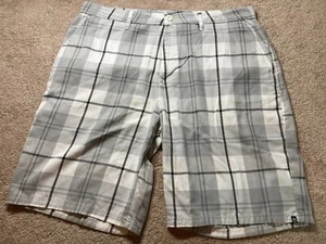 Rusty Mens Size 36 Bermuda Shorts Gray Plaid Casual Polyester Board - Picture 1 of 11