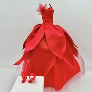 Barbie Doll Gown Dress Outfit Formal Red Gala Party Ball Shoes - Picture 1 of 4