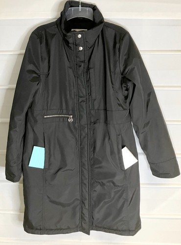 Cappotto Michael Kors nero poliestere isolato foderato cerniera anteriore a scatto lunghezza media M CE