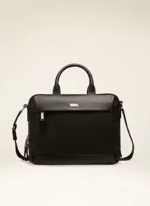$1070 Bally Vaud Cotton Mix & Leather Business Bag In Black - Picture 1 of 17