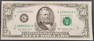 Vintage Uncirculated 1977 Fifty Dollar ($50) Federal Reserve Note, G7 Chicago - Picture 1 of 2