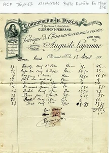 Dépt 63 - Clermont Ferrand 3 Rue Neuve - Belle Entête d'une Cordonnerie de 1916 - Picture 1 of 1