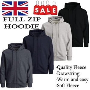 New Mens Plain Fleece Zip Up Top Zipper Hoody Sweatshirt Gym Jumper Hoodie - Picture 1 of 5