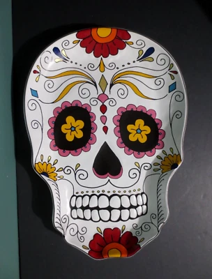 WILLIAMS-SONOMA - New DAY of the DEAD Heavy Porcelain SKULL PLATTER - 18" x 13" - Image 1 of 4