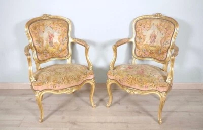Paire de fauteuils dorés style Louis XV - Photo 1/4