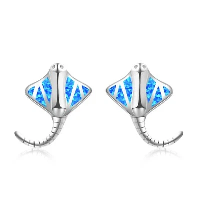 Aretes de pez tropical ópalo de fuego azul de Hawái rellenos de plata para mujeres niñas Foto 1 de 4