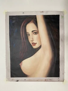 Vintage Ölgemälde auf Leinwand 27"x 23" • Kunst Akt Frau - Bild 1 von 9