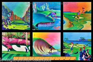 14 BLOCKS ELIZABETH'S STUDIO GO GOLFING THEME COTTON FABRIC PANEL 11 1/2 X 44" - Picture 1 of 2