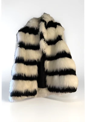Jou Jou Black And White Striped Soft Vegan Faux Fur Vest Size 1X Cruella Deville - Image 1 of 4