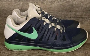 Mens Size 12 Nike Zoom Vapor 9 Tour Navy Poison Green Roger Federer Shoes - Picture 1 of 9