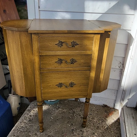Wooden Martha Washington Sewing 3 Drawer 2 Sides Stand Cabinet Cover