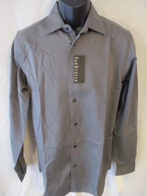 Van Heusen Cotton Blend S 14 ½ Neck 32/33 Slve Gray Striped Shirt SR $50 NEW - Image 1 of 3