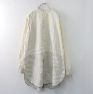 Pas de Calais Cotton Typewriter Blouse Band Collar Stripe Long Sleeve Exc cond - Foto 1 di 5
