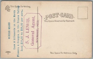 WYMORE NE S.J.LEWIS GENERAL AGENT ADVERTISING ANTIQUE POSTCARD - Picture 1 of 2