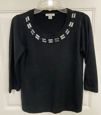 Suéter Mercer Street Studio con Cuentas para Mujer Pequeño Cuello Redondo Manga 3/4 Carrera Foto 1 de 4