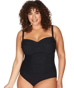 Traje de baño ArteSands Aria Botticelli Twist talla 20+ D/DD de una pieza negro fruncido lateral - Imagen 1 de 5