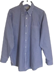 Hathaway Shirt Mens Blue White Stripe Long Sleeve Button Down 16x34 Wrinkle Free - Picture 1 of 5