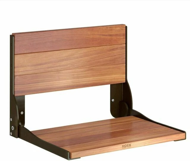 Asiento de ducha de madera montado en la pared de bronce Moen DN7110 de la colección de cuidado del hogar Foto 1 de 1