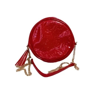 Borsa a tracolla in vinile rose rosse catena oro 7 pollici nappa larga nuova senza etichette 23 1/2" goccia - Foto 1 di 4