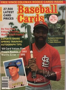 Revista de tarjetas de béisbol abril 1986 Vince Coleman cubierta con tarjetas - Imagen 1 de 1