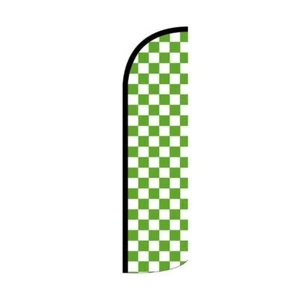 GreenWhite Checkered Swooper Flutter Windless Feather Flag | 3ft W x 11.5ft Tall - Picture 1 of 3