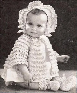 1940's BABY bonnet,jacket & bootees - COPY crochet pattern - Picture 1 of 1