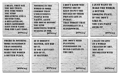 Decoración de pared Banksy - Impresiones de arte callejero de graffiti urbano - Plantilla de citas políticas Foto 1 de 4