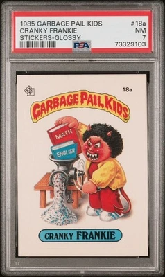 PSA 7 NM 1985 Garbage Pail Kids OS1 CRANKY FRANKIE #18a GLOSSY STICKER CARD - Image 1 of 2