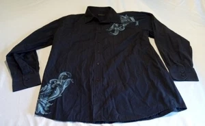 Eddie Domani Long Sleeve Hawaiian Blue Button Down Shirt Xl - Picture 1 of 5