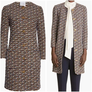 St. John Bouclé Tweed Longline Jacket Size 12 Multicolor Gold Buttons 3/4 Sleeve - Picture 1 of 15