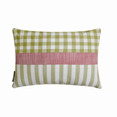 Funda de almohada lumbar verde navideña de algodón - rejilla navideña Foto 1 de 4