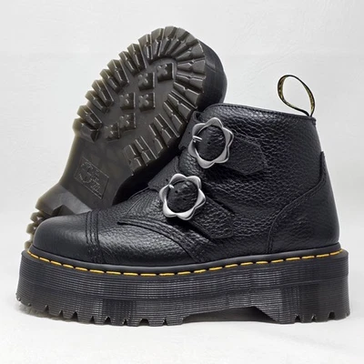 Botas de plataforma Dr. Martens Devon para mujer con hebilla de flores de cuero negro talla 6 nuevas Foto 1 de 4
