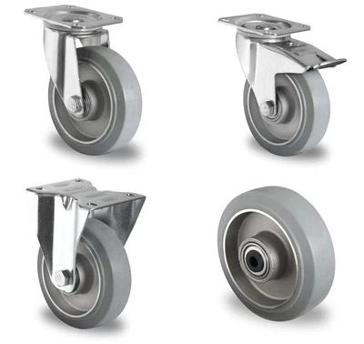 OSWALD TRANSPORTGERÄTE Elastik Lenkrolle Bockrolle Einbaurad 100 125 mm - Alu-Felge Doppelkugellager